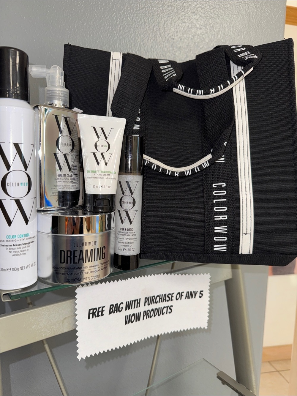 Color Wow Black Logo Tote Bag - Promotional Cosmetic Carryall